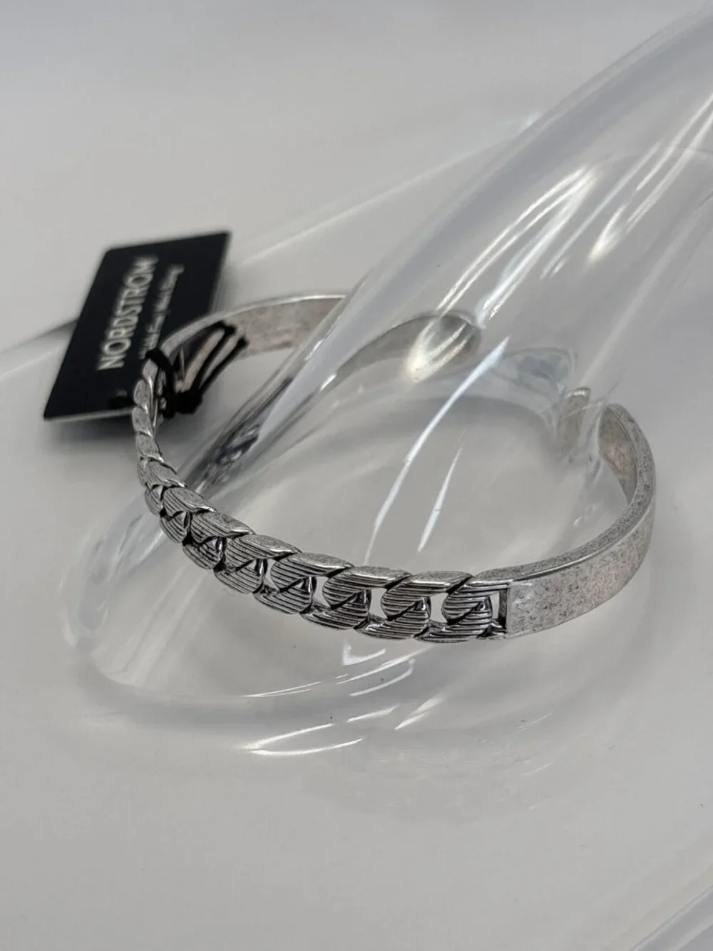 Nordstrom Mens Curb Chain Antique Silver Tone Cuff Bracelet Nickle Free NEW